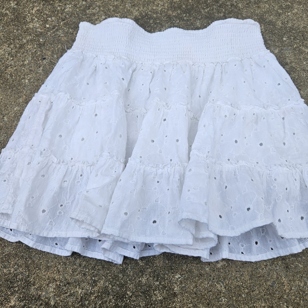 American Eagle Skirt Womens XL White Floral Eyelet Ruffle Tiered Mini Skirt